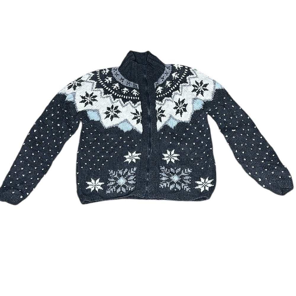 Marsh Landing Hand Knits Fair Isle Zip up Cardigan Sweater